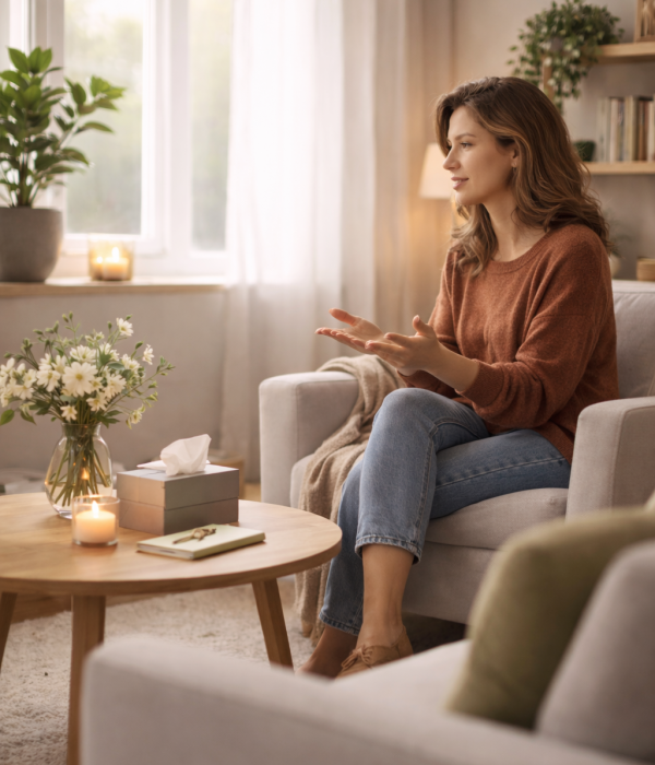 Calm conversation in a therapy room